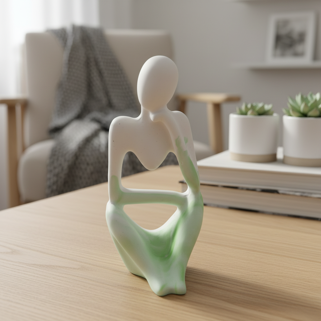 Statuette La Méditante jesmonite blanc vert - vue face