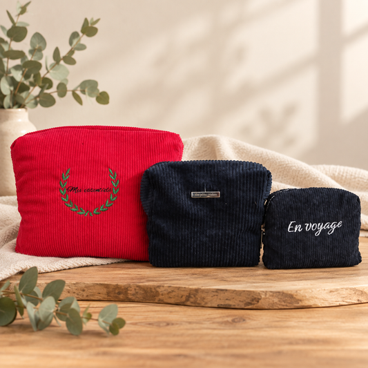Trio de trousses artisanales en velours côtelé personnalisables