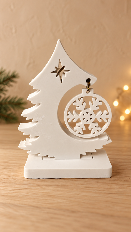 Sapin de Noël blanc à poser avec boule flocon