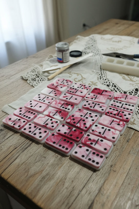 Jeu de dominos en résine époxy – Fait main & personnalisable