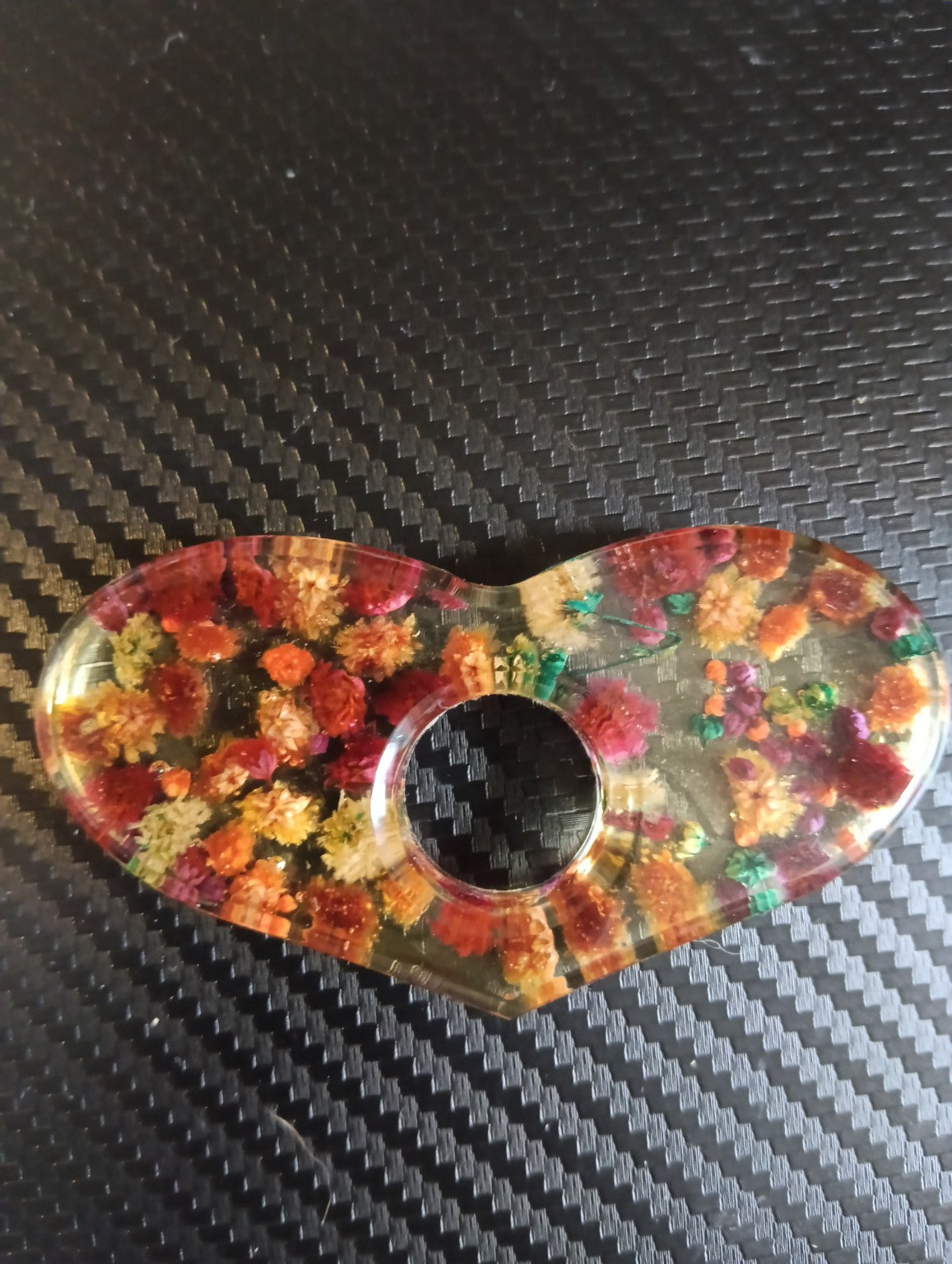 Modèle 07 - Cœur aux fleurs multicolores - Bague de lecture artisanale en résine époxy