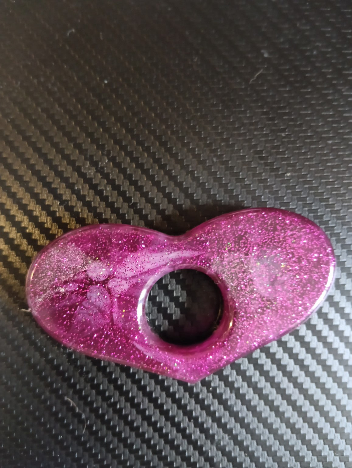 Modèle 12 - Cœur rose fuchsia pailleté - Bague de lecture artisanale en résine époxy
