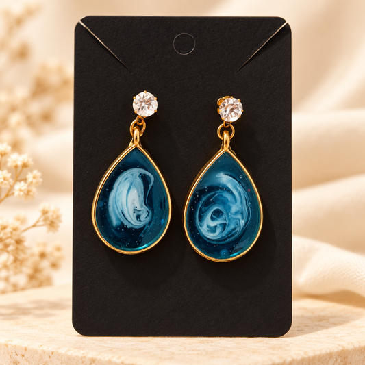 Boucles d'oreilles goutte bleu marbré