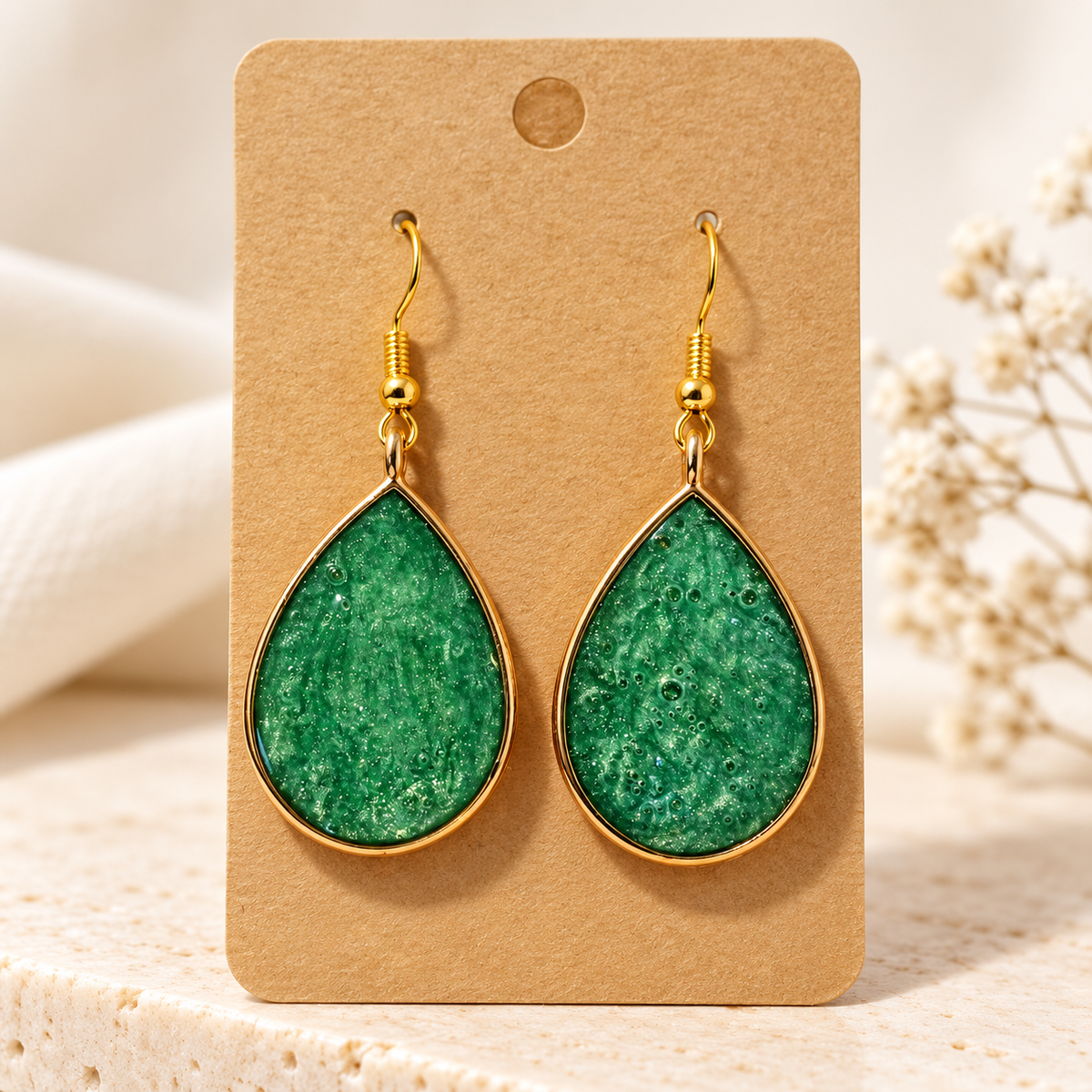 Boucles d'oreilles goutte vert émeraude