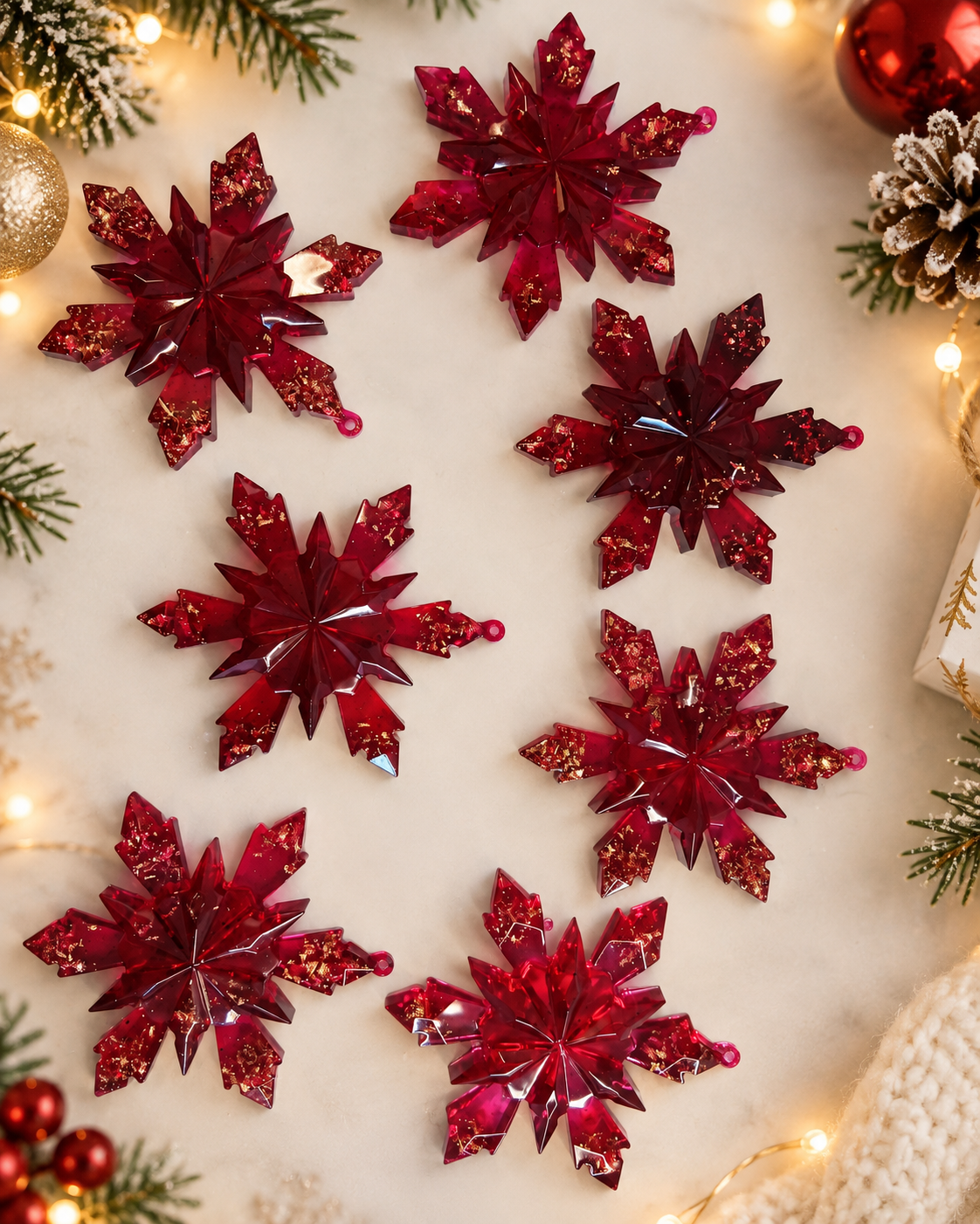 Collection de Flocons Cristal Rubis & Or - Noël 2026