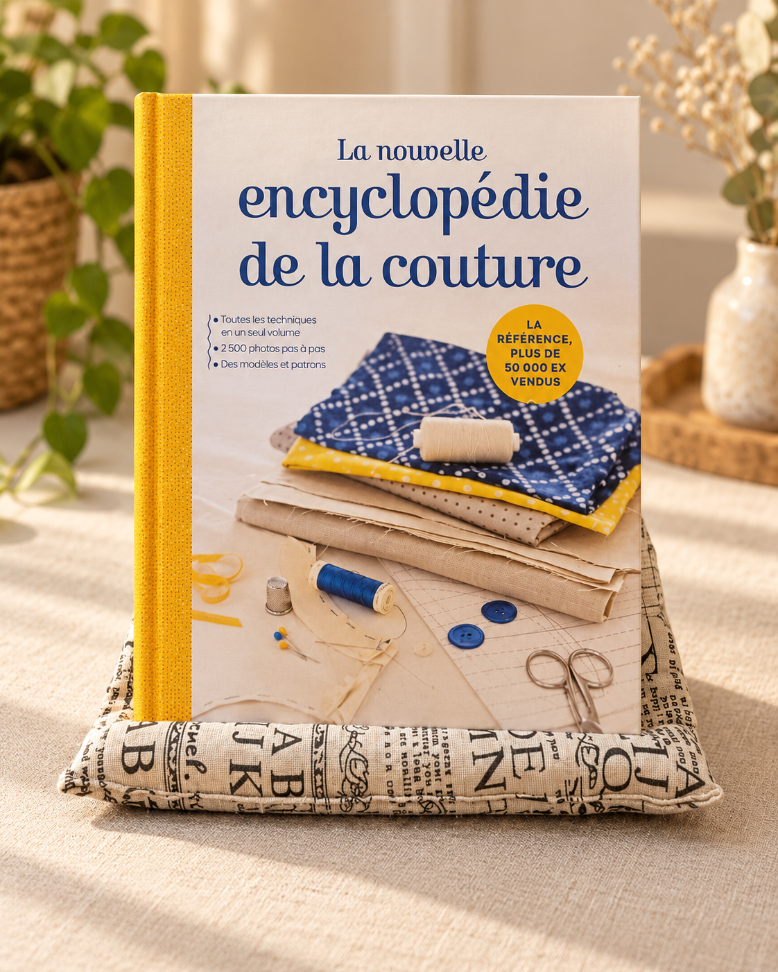 Grand coussin berlingot soutenant un livre épais