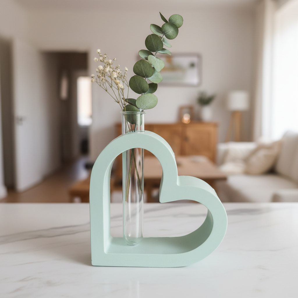 Soliflore cœur jesmonite vert menthe avec fleurs séchées