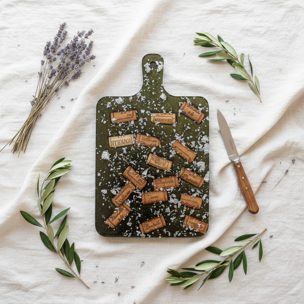 Planche à découper en résine époxy - flat lay élégant