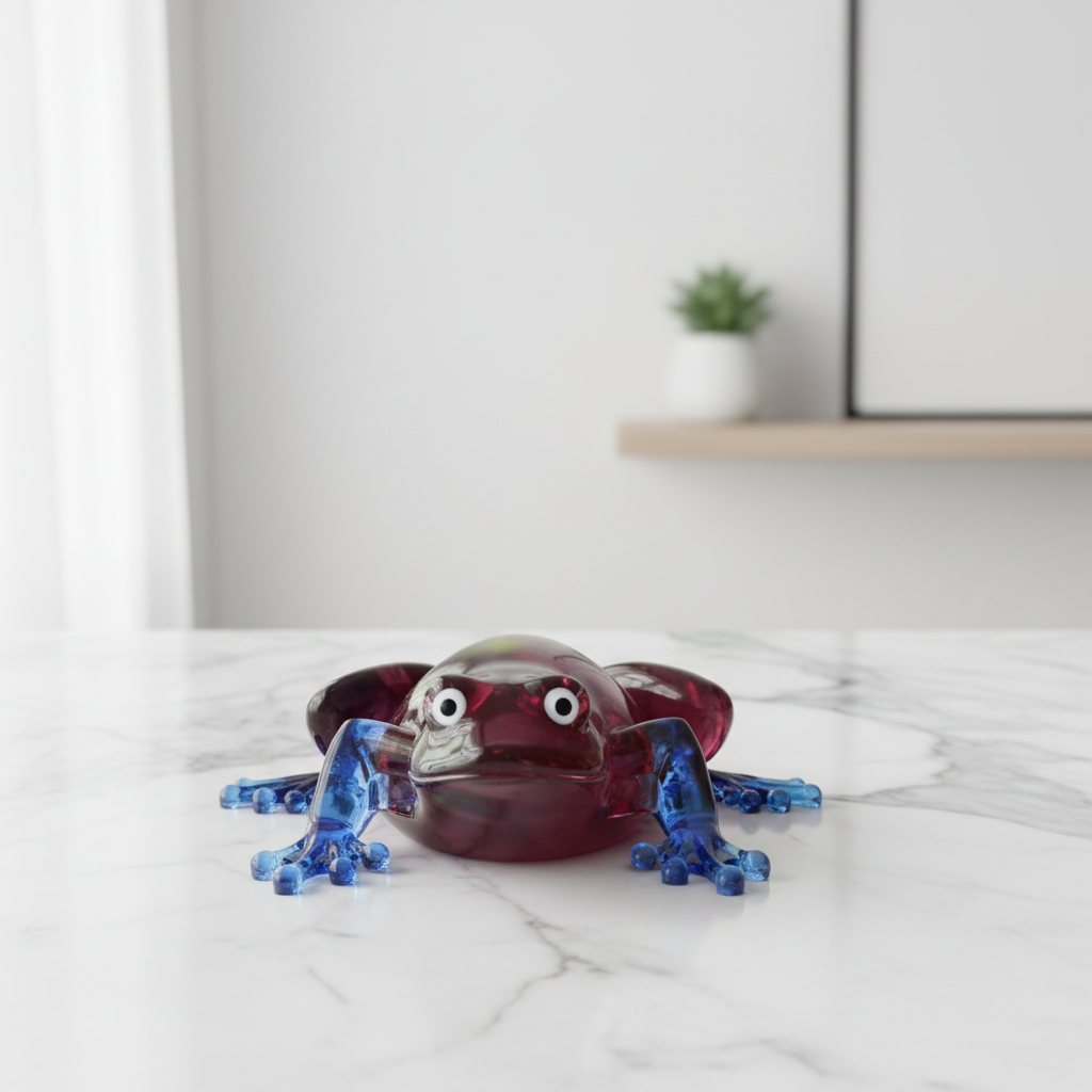 Grenouille résine bordeaux pattes bleues