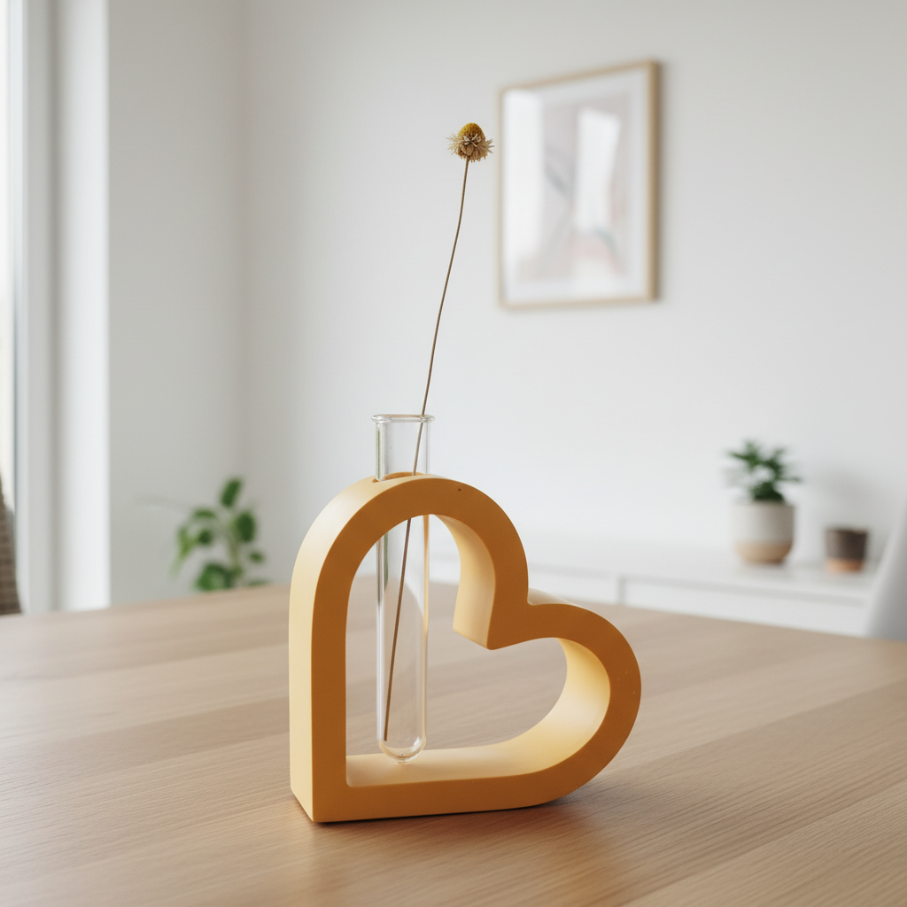 Soliflore cœur jesmonite jaune moutarde avec fleur séchée