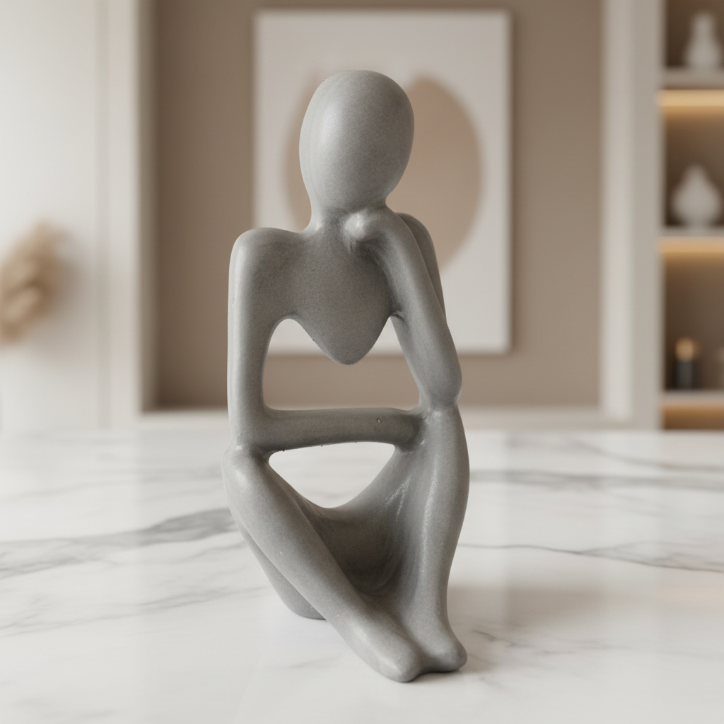 Statuette La Méditante jesmonite gris - vue face