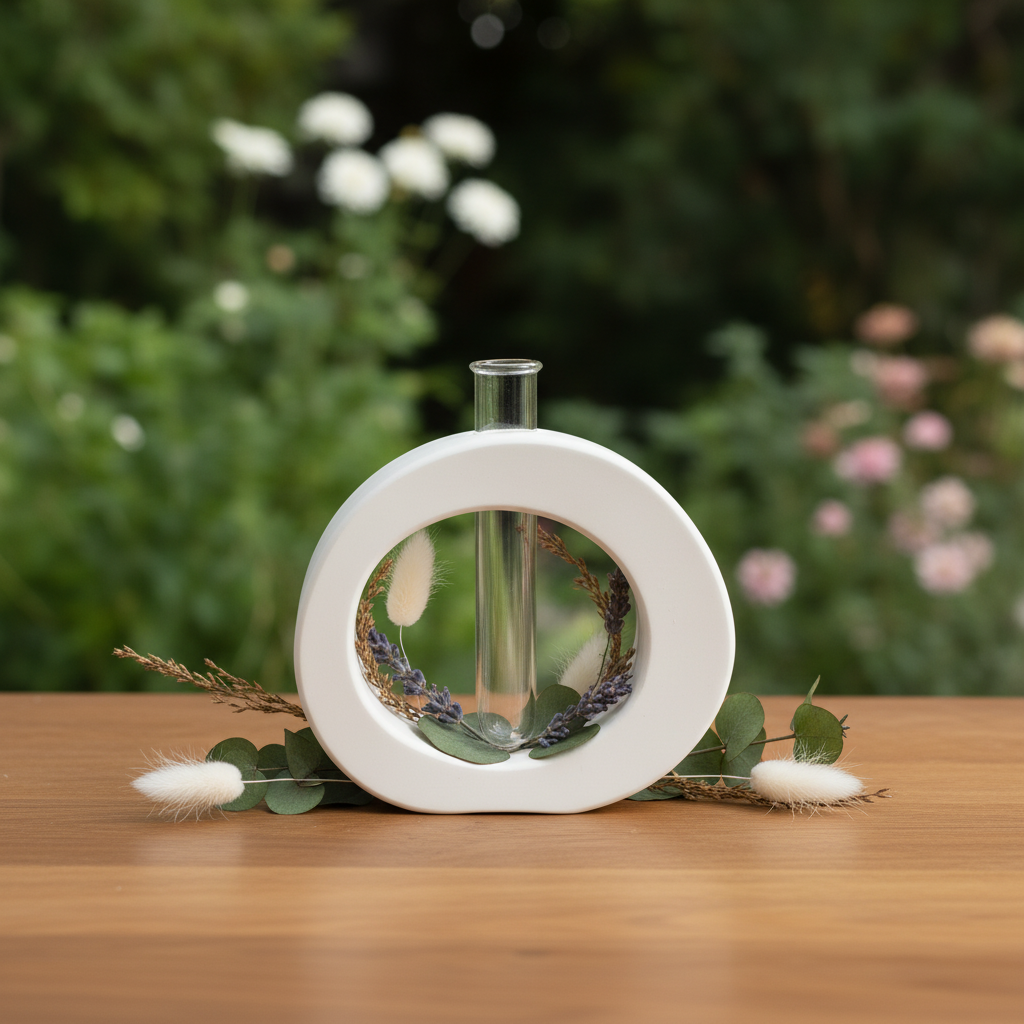 Soliflore rond jesmonite avec fond végétal