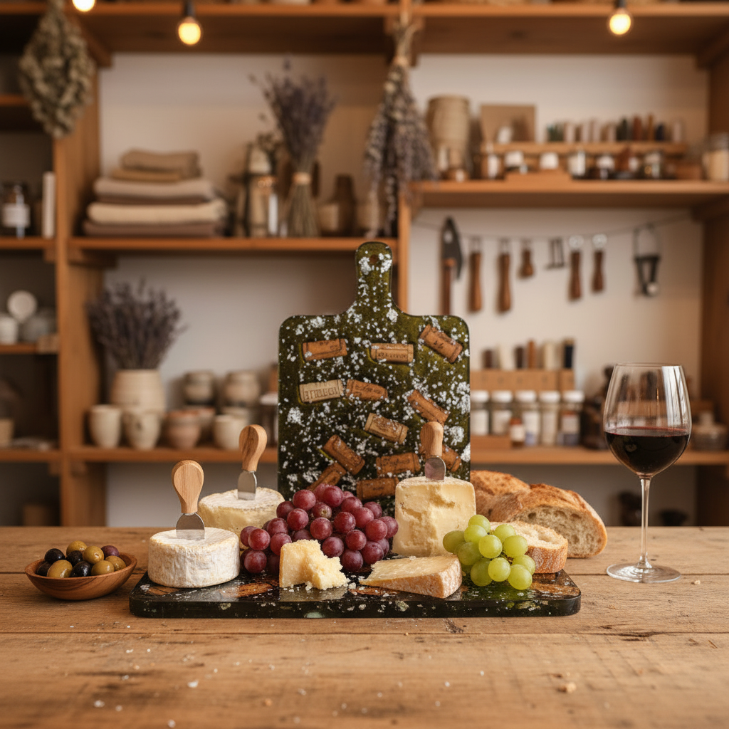 Planche à découper en résine époxy - ambiance apéro