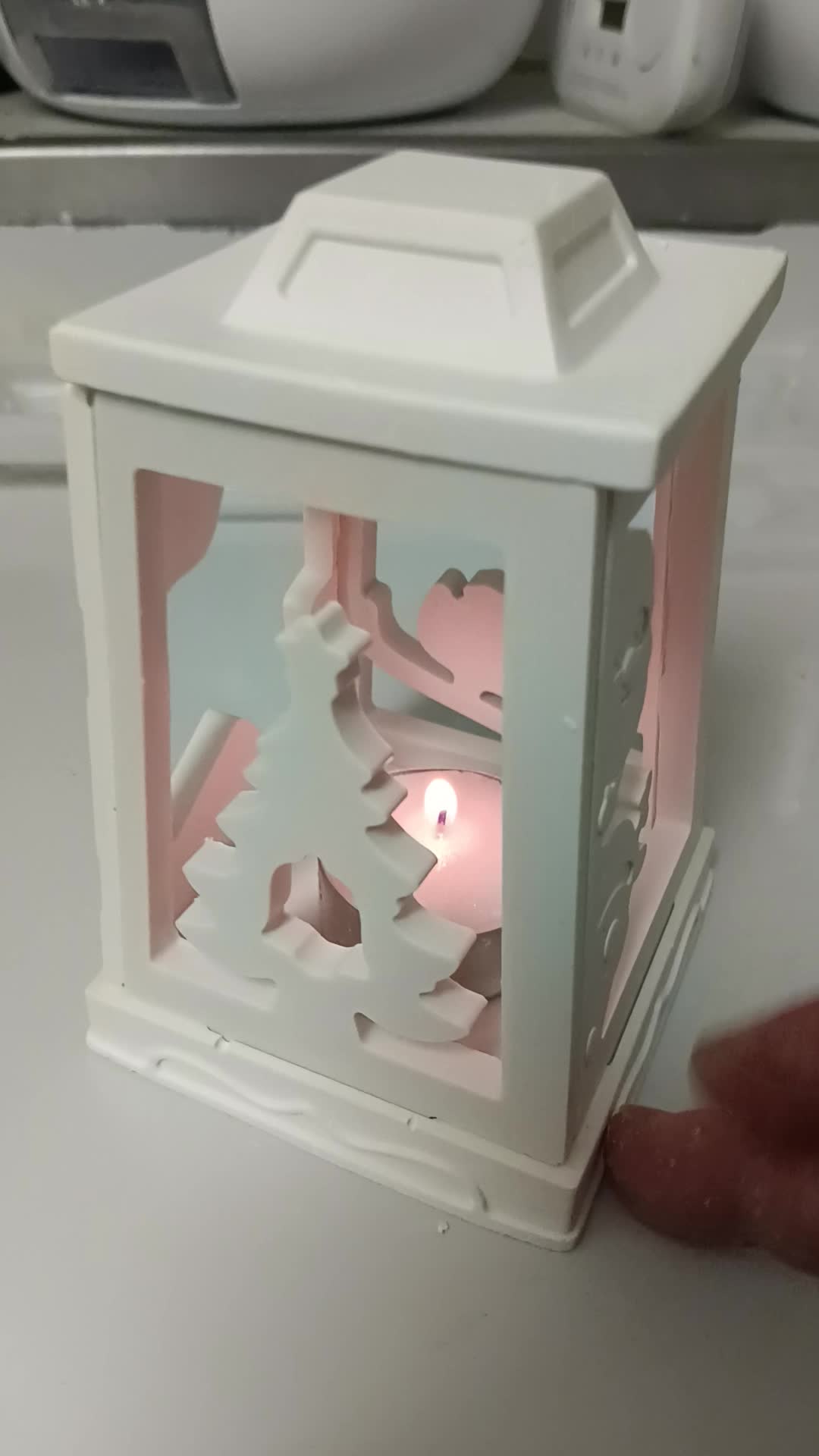 Lanterne de Noël blanche, détail face Père Noël
