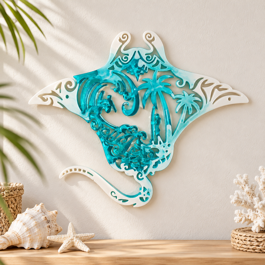 Raie décorative murale en résine époxy turquoise et blanche